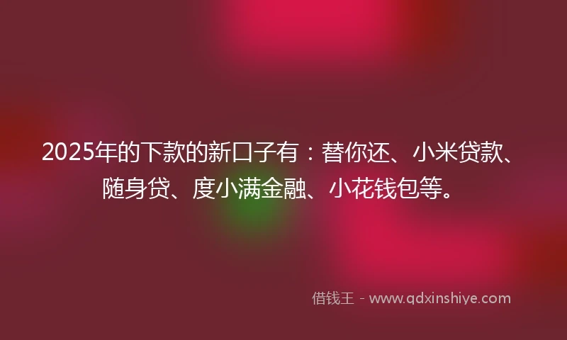 2025年的下款的新口子有：替你还、小米贷款、随身贷、度小满金融、小花钱包等。