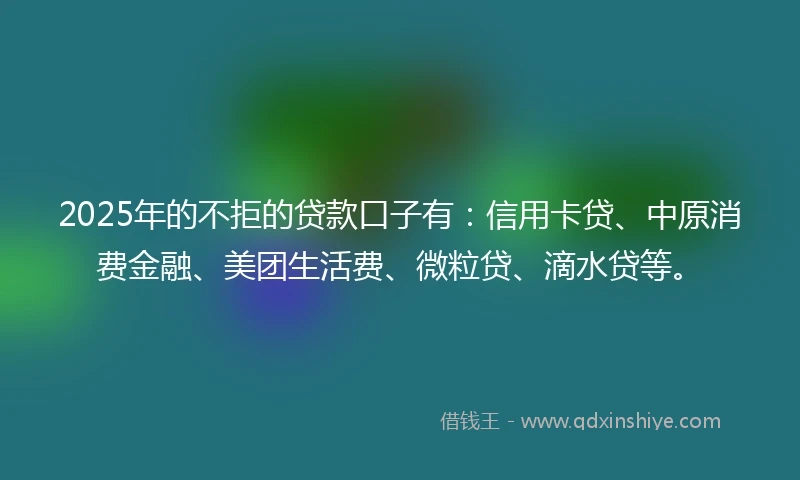 2025年的不拒的贷款口子有：信用卡贷、中原消费金融、美团生活费、微粒贷、滴水贷等。