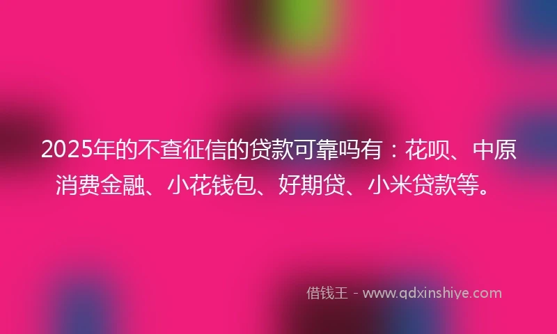 2025年的不查征信的贷款可靠吗有：花呗、中原消费金融、小花钱包、好期贷、小米贷款等。