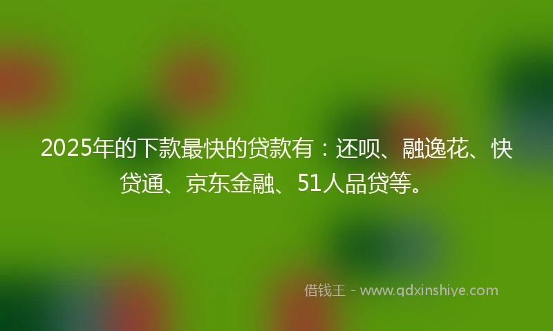 2025年的下款最快的贷款有：还呗、融逸花、快贷通、京东金融、51人品贷等。