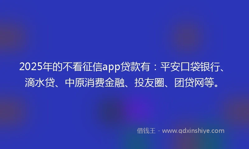 2025年的不看征信app贷款有：平安口袋银行、滴水贷、中原消费金融、投友圈、团贷网等。