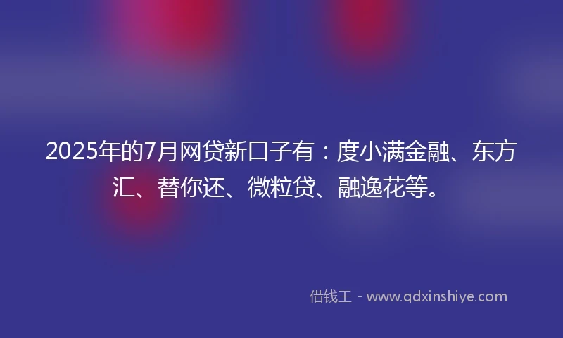 2025年的7月网贷新口子有:度小满金融、东方汇、替你还、微粒贷、融逸花等。