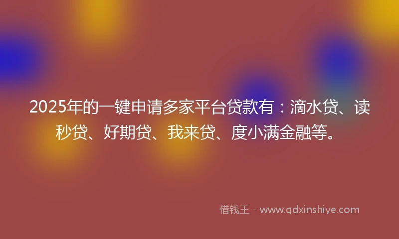 2025年的一键申请多家平台贷款有：滴水贷、读秒贷、好期贷、我来贷、度小满金融等。