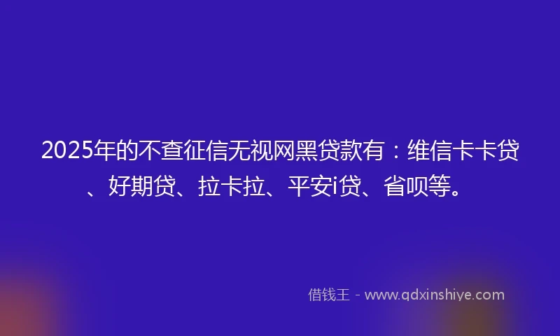 2025年的不查征信无视网黑贷款有：维信卡卡贷、好期贷、拉卡拉、平安i贷、省呗等。
