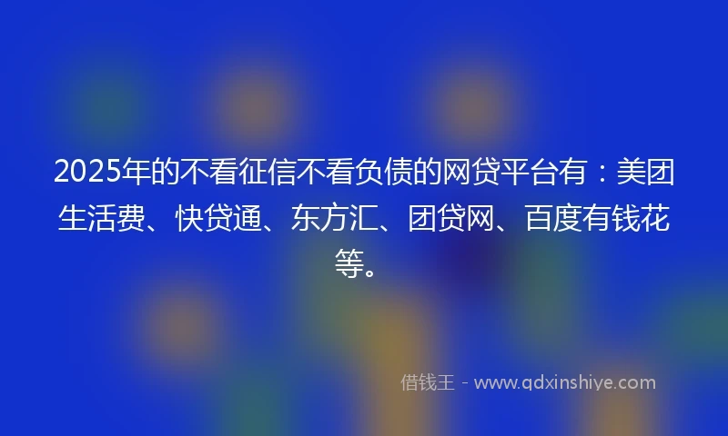 2025年的不看征信不看负债的网贷平台有：美团生活费、快贷通、东方汇、团贷网、百度有钱花等。