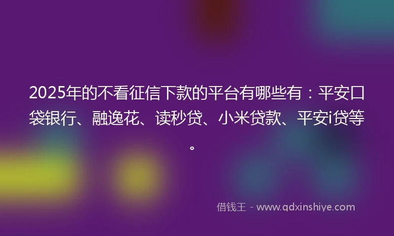 2025年的不看征信下款的平台有哪些有：平安口袋银行、融逸花、读秒贷、小米贷款、平安i贷等。