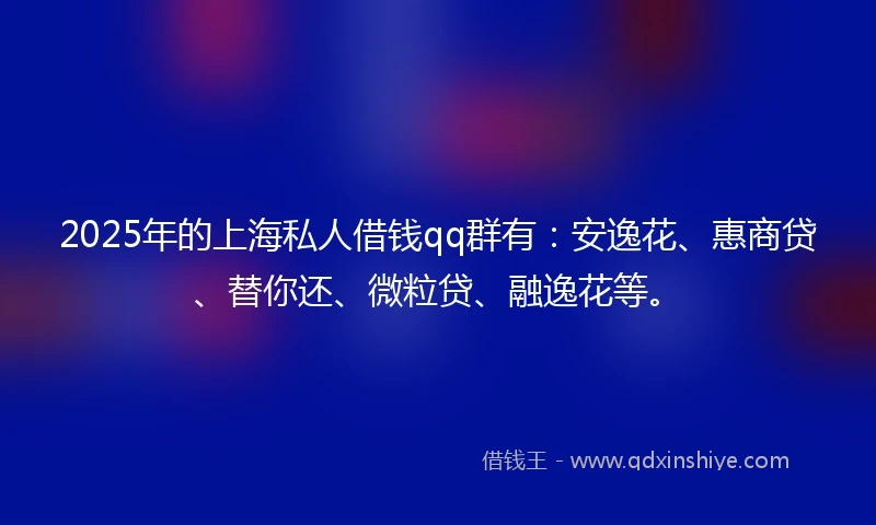 2025年的上海私人借钱qq群有：安逸花、惠商贷、替你还、微粒贷、融逸花等。