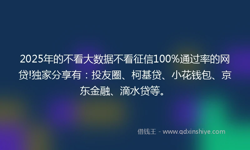2025年的不看大数据不看征信100%通过率的网贷!独家分享有：投友圈、柯基贷、小花钱包、京东金融、滴水贷等。