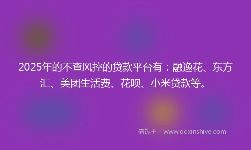 2025年的不查风控的贷款平台有：融逸花、东方汇、美团生活费、花呗、小米贷款等。