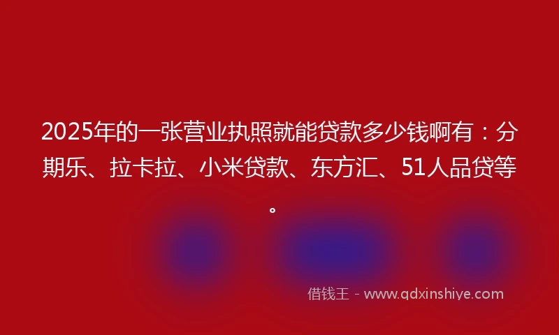 2025年的一张营业执照就能贷款多少钱啊有：分期乐、拉卡拉、小米贷款、东方汇、51人品贷等。