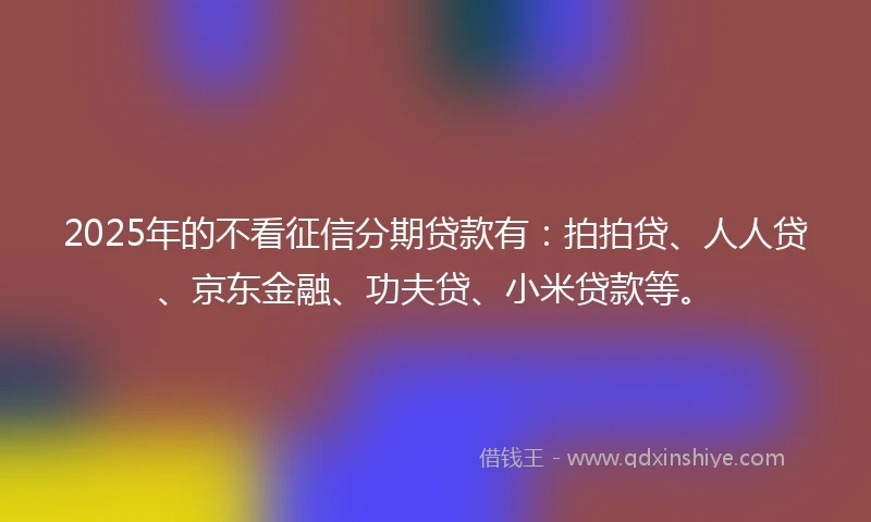 2025年的不看征信分期贷款有：拍拍贷、人人贷、京东金融、功夫贷、小米贷款等。