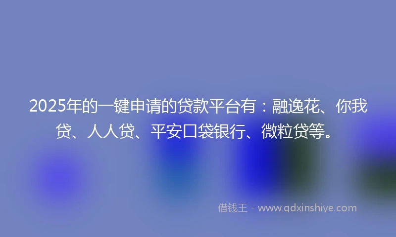 2025年的一键申请的贷款平台有：融逸花、你我贷、人人贷、平安口袋银行、微粒贷等。