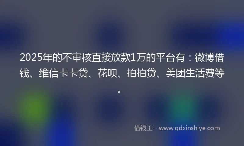 2025年的不审核直接放款1万的平台有：微博借钱、维信卡卡贷、花呗、拍拍贷、美团生活费等。