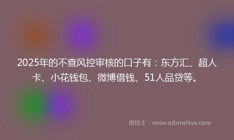 2025年的不查风控审核的口子有：东方汇、超人卡、小花钱包、微博借钱、51人品贷等。