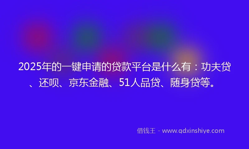 2025年的一键申请的贷款平台是什么有：功夫贷、还呗、京东金融、51人品贷、随身贷等。