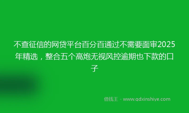 不查征信的网贷平台百分百通过不需要面审2025年精选，整合五个高炮无视风控逾期也下款的口子