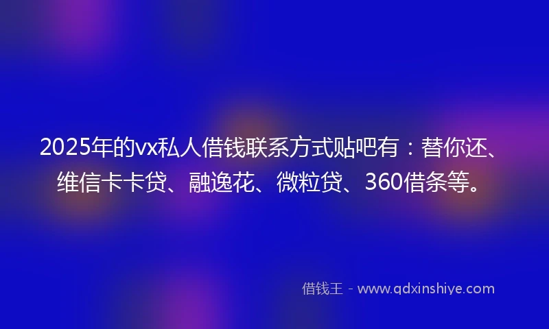 2025年的vx私人借钱联系方式贴吧有：替你还、维信卡卡贷、融逸花、微粒贷、360借条等。