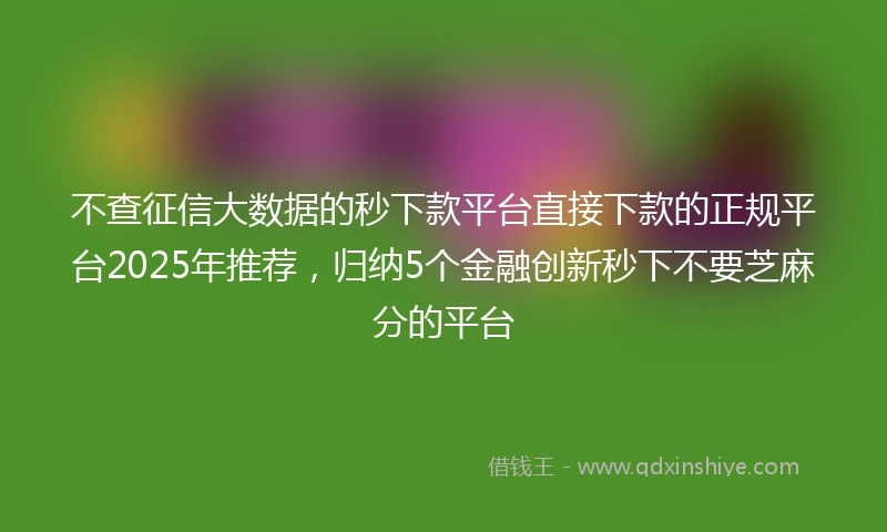 不查征信大数据的秒下款平台直接下款的正规平台2025年推荐，归纳5个金融创新秒下不要芝麻分的平台