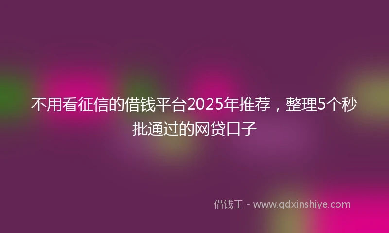 不用看征信的借钱平台2025年推荐，整理5个秒批通过的网贷口子