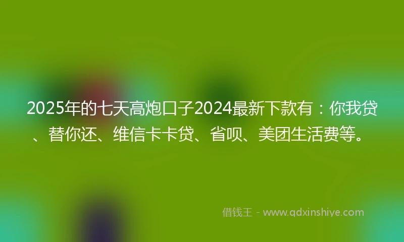 2025年的七天高炮口子2024最新下款有：你我贷、替你还、维信卡卡贷、省呗、美团生活费等。