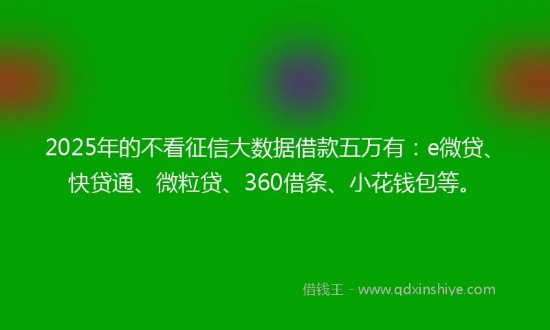 2025年的不看征信大数据借款五万有：e微贷、快贷通、微粒贷、360借条、小花钱包等。