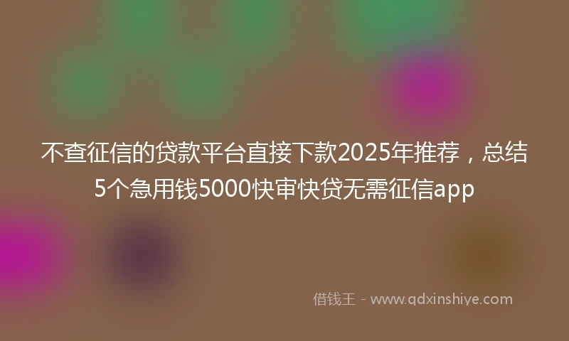 不查征信的贷款平台直接下款2025年推荐，总结5个急用钱5000快审快贷无需征信app
