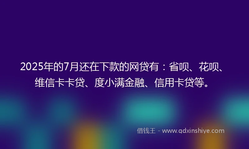 2025年的7月还在下款的网贷有：省呗、花呗、维信卡卡贷、度小满金融、信用卡贷等。