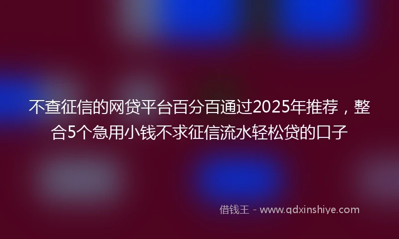 不查征信的网贷平台百分百通过2025年推荐，整合5个急用小钱不求征信流水轻松贷的口子