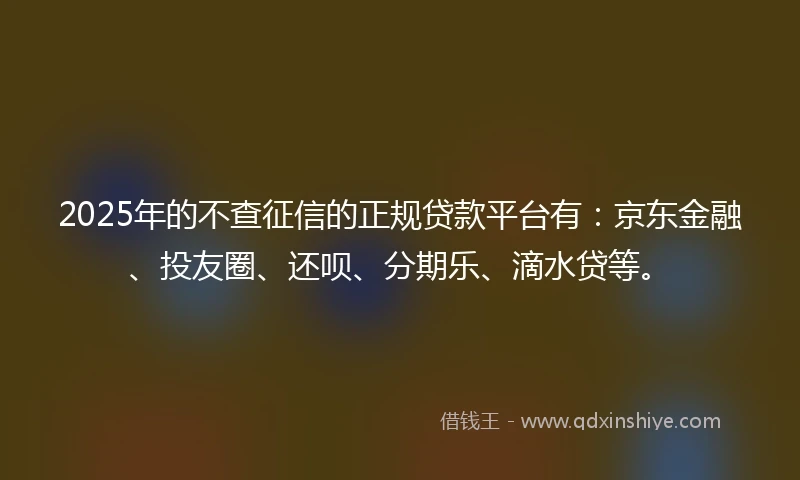 2025年的不查征信的正规贷款平台有：京东金融、投友圈、还呗、分期乐、滴水贷等。