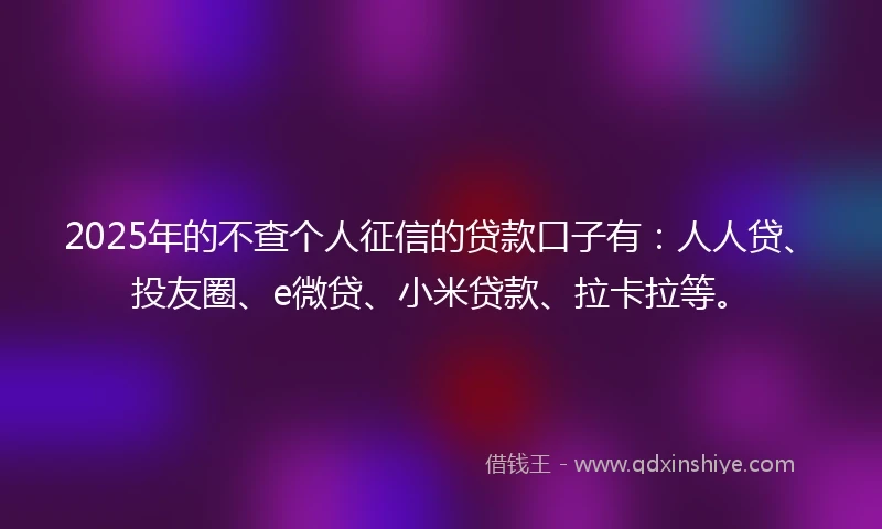 2025年的不查个人征信的贷款口子有：人人贷、投友圈、e微贷、小米贷款、拉卡拉等。