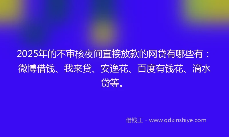 2025年的不审核夜间直接放款的网贷有哪些有：微博借钱、我来贷、安逸花、百度有钱花、滴水贷等。