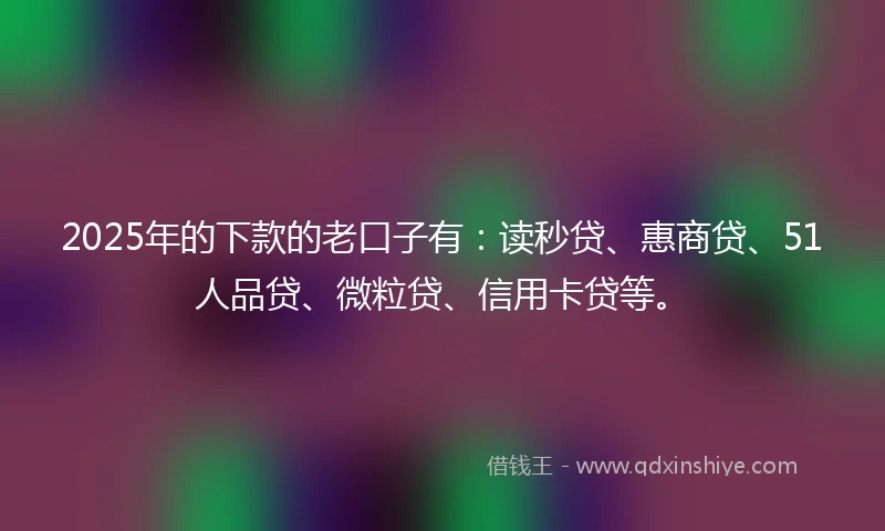 2025年的下款的老口子有:读秒贷、惠商贷、51人品贷、微粒贷、信用卡贷等。