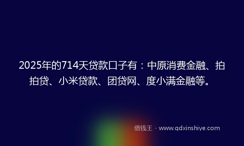 2025年的714天贷款口子有：中原消费金融、拍拍贷、小米贷款、团贷网、度小满金融等。