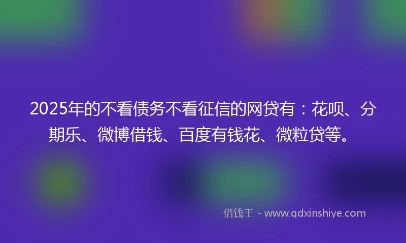 2025年的不看债务不看征信的网贷有：花呗、分期乐、微博借钱、百度有钱花、微粒贷等。