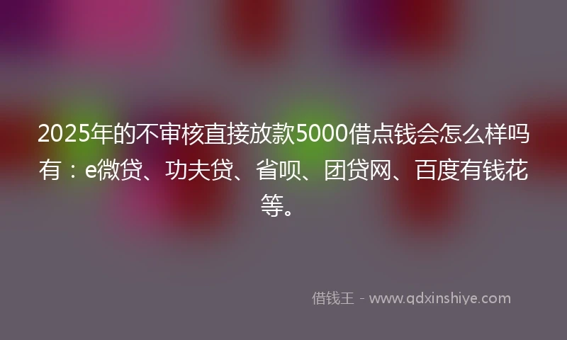 2025年的不审核直接放款5000借点钱会怎么样吗有：e微贷、功夫贷、省呗、团贷网、百度有钱花等。