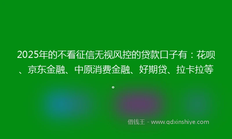 2025年的不看征信无视风控的贷款口子有：花呗、京东金融、中原消费金融、好期贷、拉卡拉等。