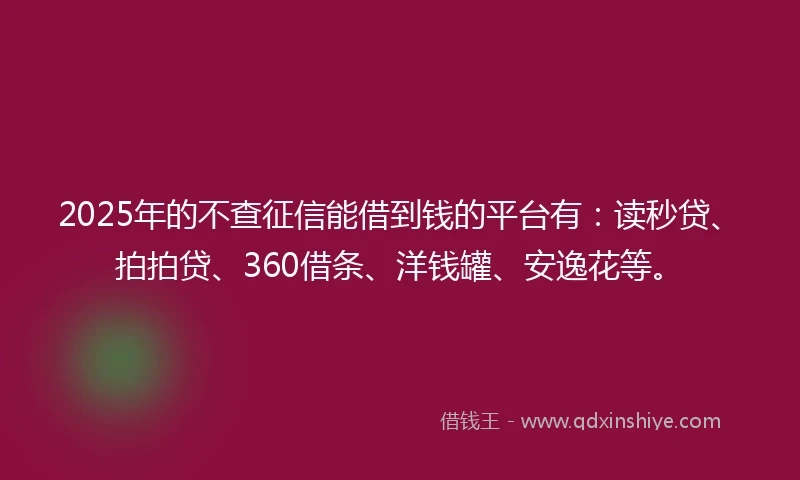 2025年的不查征信能借到钱的平台有：读秒贷、拍拍贷、360借条、洋钱罐、安逸花等。