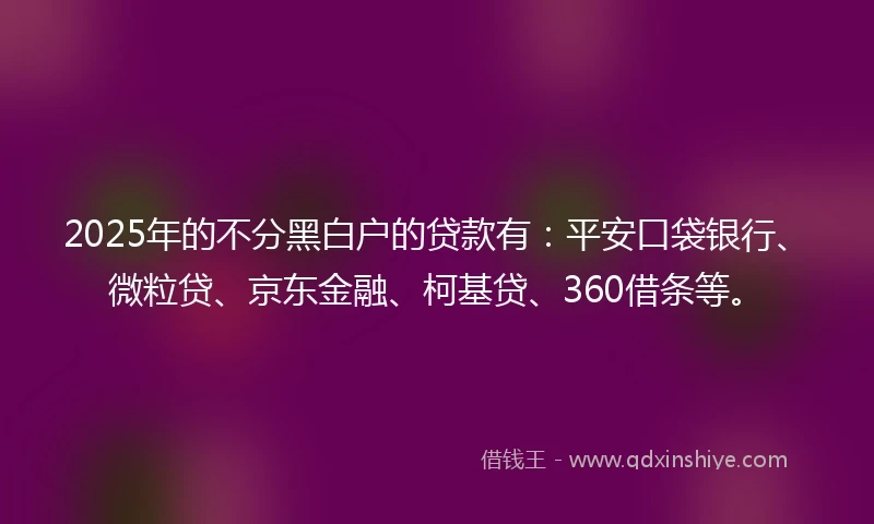 2025年的不分黑白户的贷款有：平安口袋银行、微粒贷、京东金融、柯基贷、360借条等。