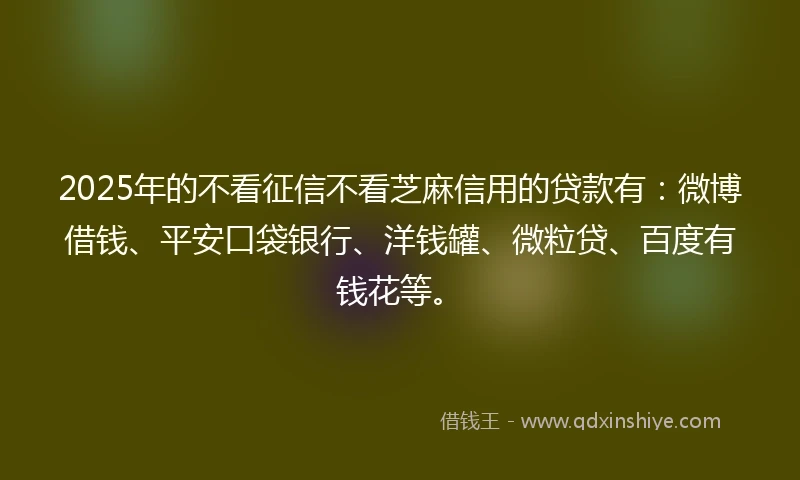 2025年的不看征信不看芝麻信用的贷款有：微博借钱、平安口袋银行、洋钱罐、微粒贷、百度有钱花等。