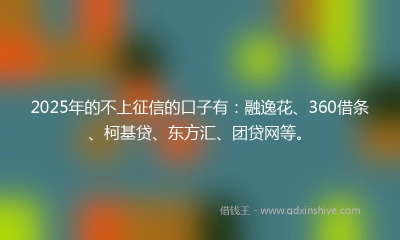 2025年的不上征信的口子有：融逸花、360借条、柯基贷、东方汇、团贷网等。