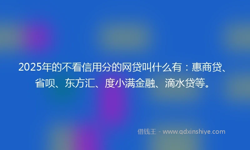 2025年的不看信用分的网贷叫什么有：惠商贷、省呗、东方汇、度小满金融、滴水贷等。