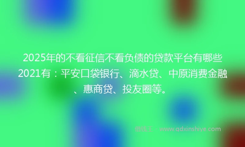 2025年的不看征信不看负债的贷款平台有哪些2021有：平安口袋银行、滴水贷、中原消费金融、惠商贷、投友圈等。