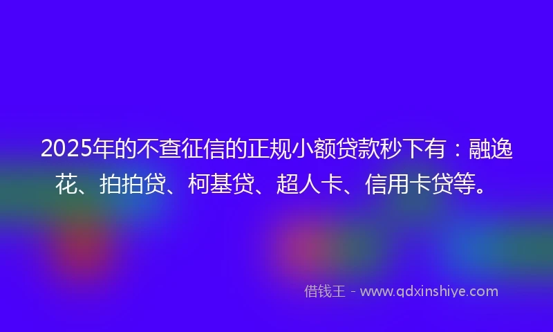 2025年的不查征信的正规小额贷款秒下有：融逸花、拍拍贷、柯基贷、超人卡、信用卡贷等。