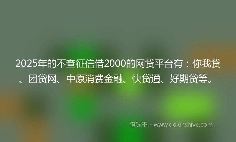 2025年的不查征信借2000的网贷平台有：你我贷、团贷网、中原消费金融、快贷通、好期贷等。