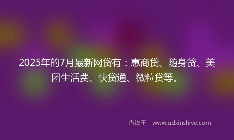 2025年的7月最新网贷有：惠商贷、随身贷、美团生活费、快贷通、微粒贷等。