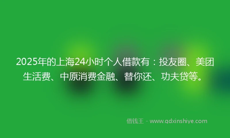 2025年的上海24小时个人借款有：投友圈、美团生活费、中原消费金融、替你还、功夫贷等。