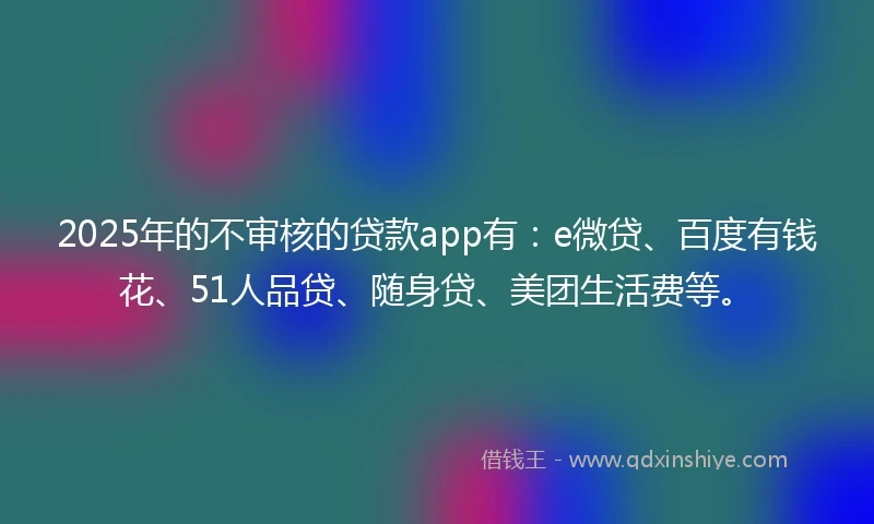 2025年的不审核的贷款app有：e微贷、百度有钱花、51人品贷、随身贷、美团生活费等。