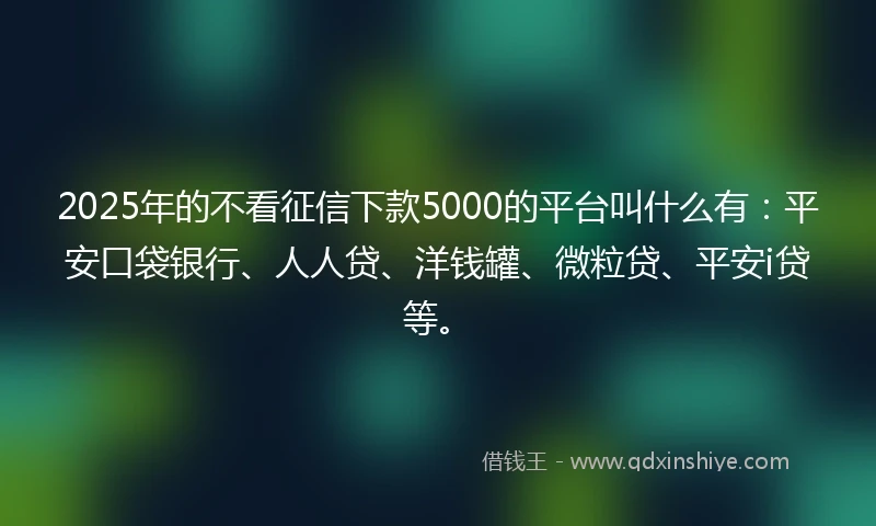 2025年的不看征信下款5000的平台叫什么有：平安口袋银行、人人贷、洋钱罐、微粒贷、平安i贷等。