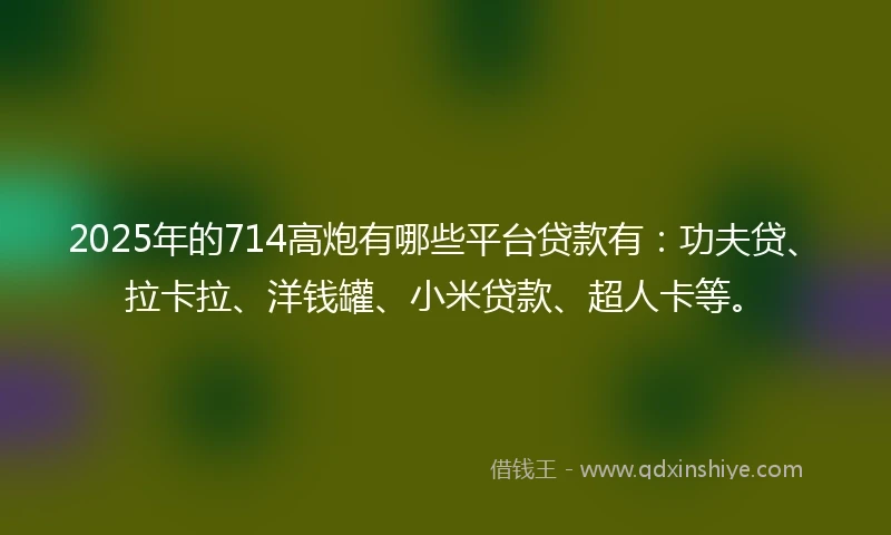2025年的714高炮有哪些平台贷款有：功夫贷、拉卡拉、洋钱罐、小米贷款、超人卡等。