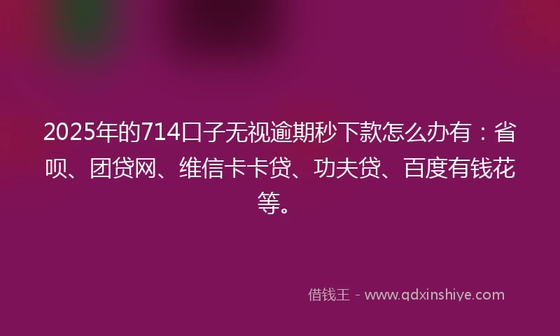 2025年的714口子无视逾期秒下款怎么办有：省呗、团贷网、维信卡卡贷、功夫贷、百度有钱花等。